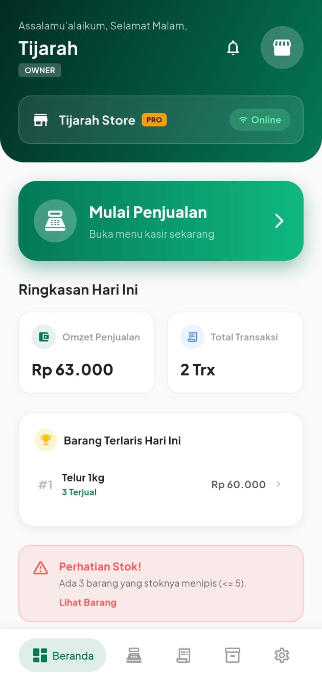 Tampilan Aplikasi Tijarah POS